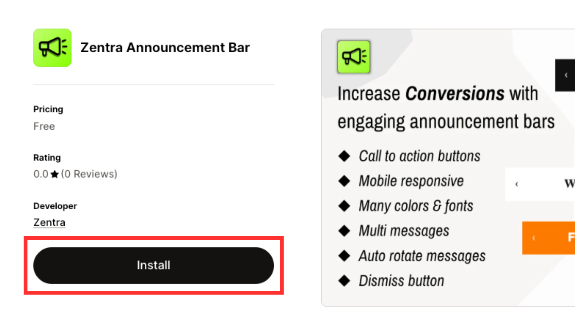 Zentra announcement bar installation
