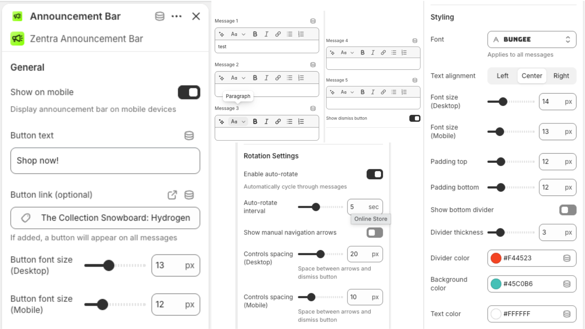 Customization settings
