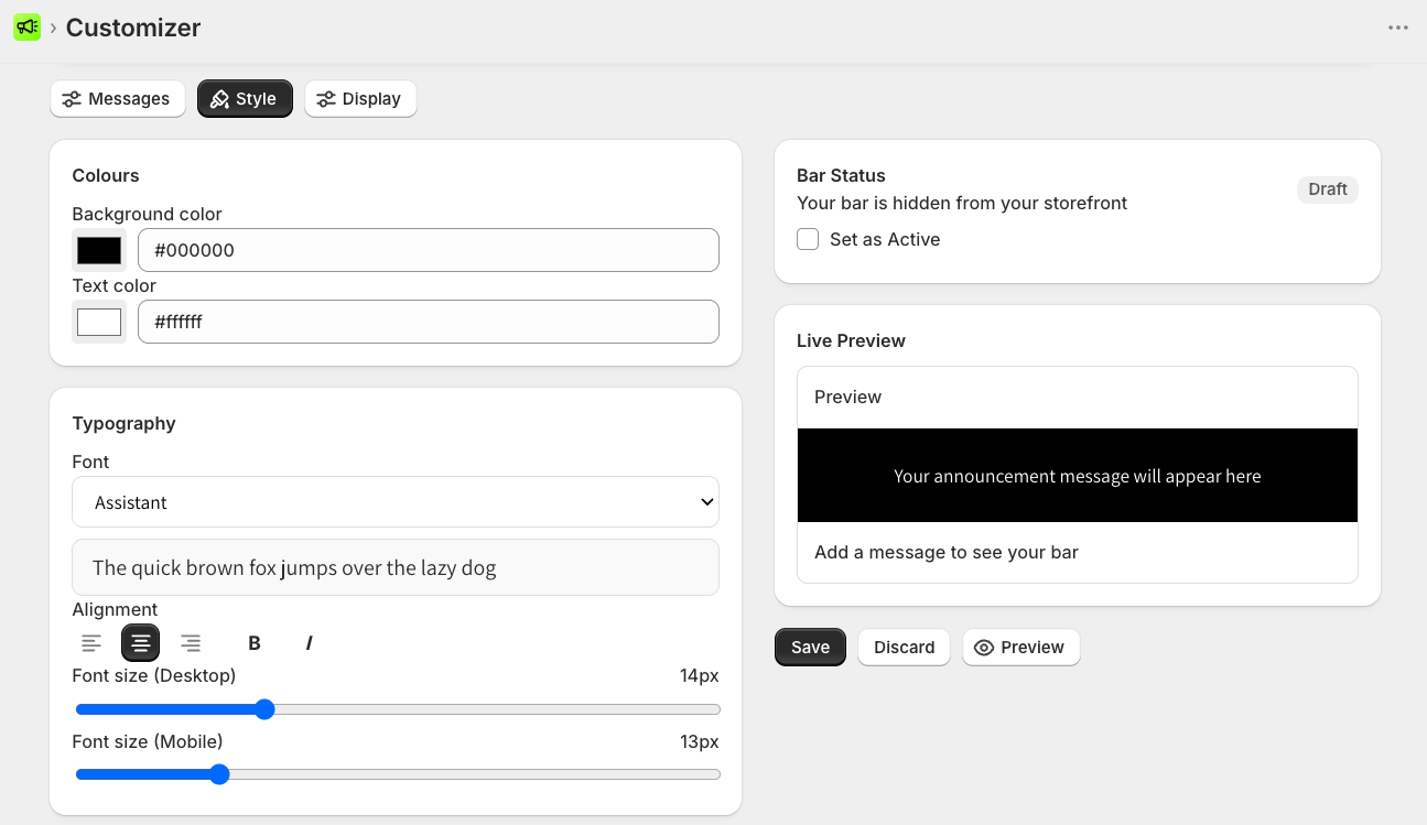 Customization settings